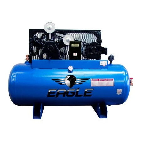 Wood Industries Eagle, 15 HP, Two-Stage Compressor, 120 Gal, Horiz., 200 PSI, 44.7 CFM, 3-Phase 230V 153120H2-MS230